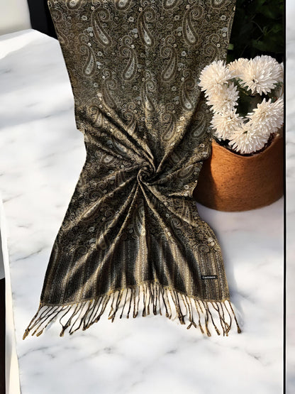 Blackish White Paisley Pashmina Hijab Shaal