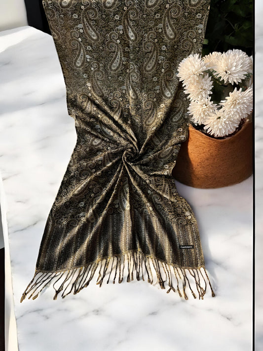 Blackish White Paisley Pashmina Hijab Shaal