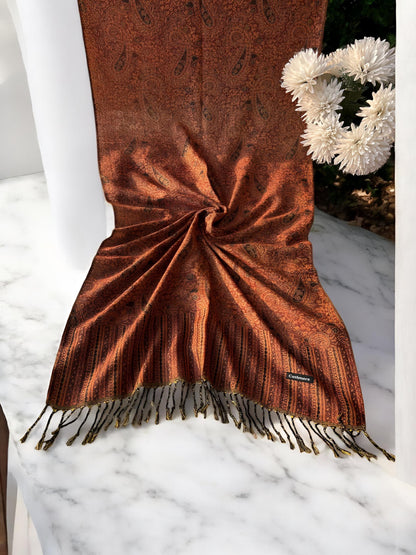 Chestnut Black Paisley Pashmina Hijab Shaal