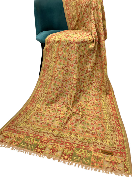 Beige Lime Red Floral Kani Pashmina Hijab