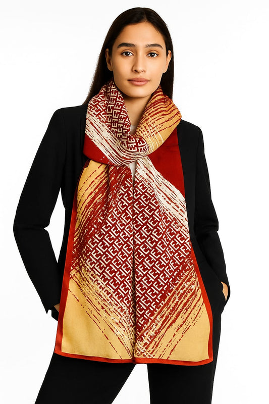 Printed Viscose Wool Hijab - Flame Check