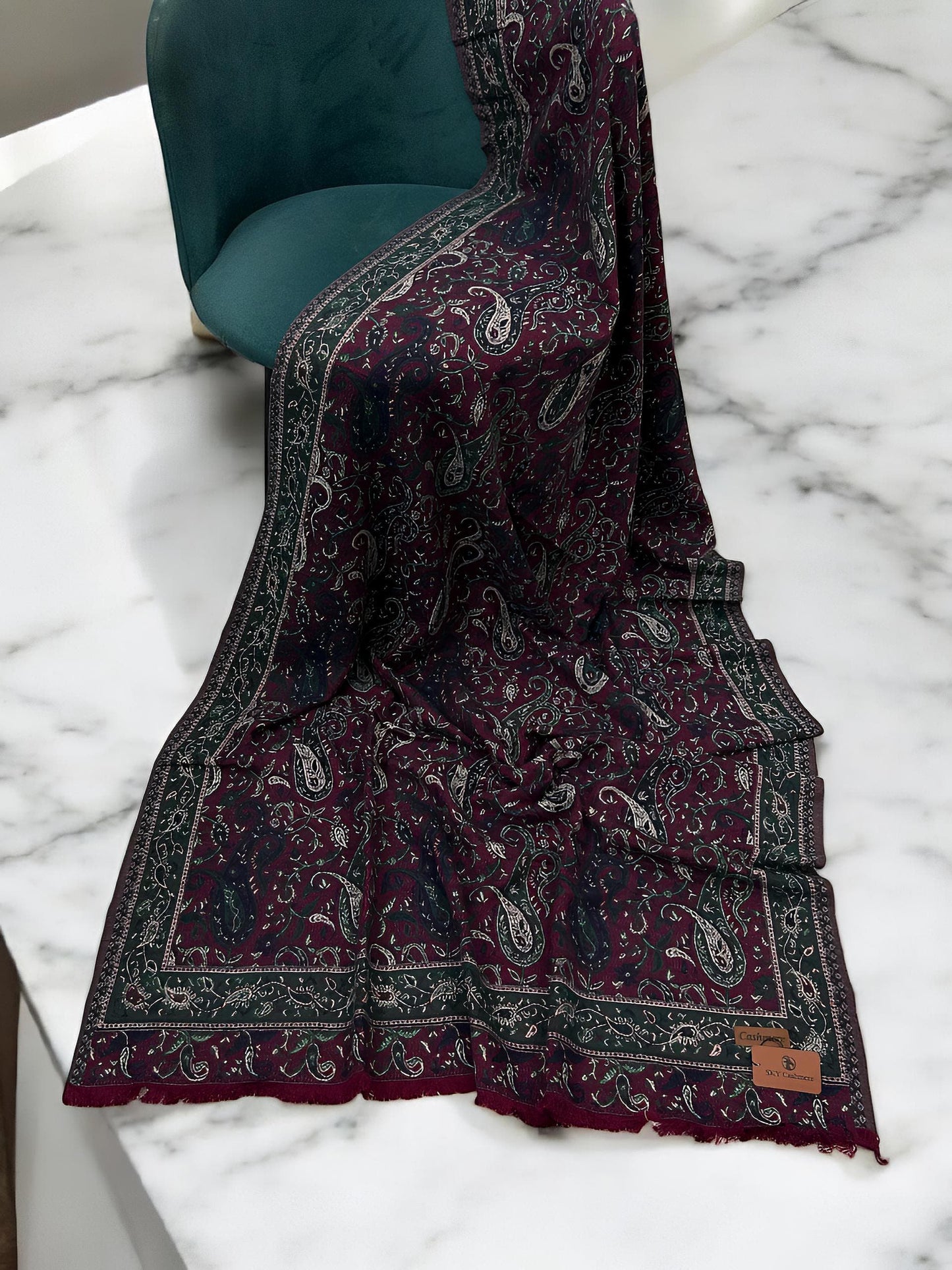 Pashmāra Shawl - Wine Green Paisley