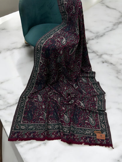 Pashmāra Shawl - Wine Green Paisley