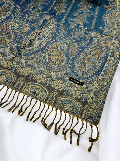 Teal Olive Persian Linear Paisley Two-Tone Pashmina Hijab