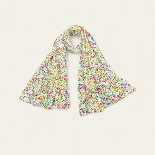 White Pink Garden Floral Printed Modal Hijab