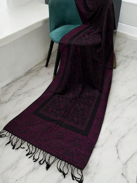 Black Fuchsia Pink Two-tone Paisley Pashmina Hijab