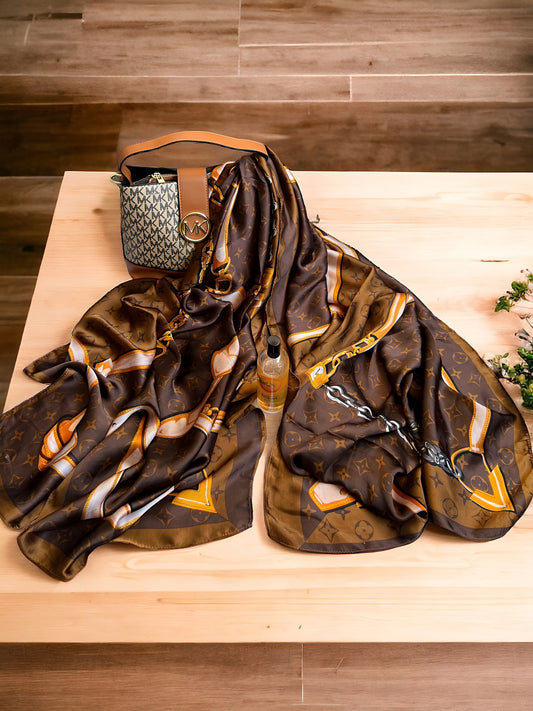 Large Satin Silk Hijab - Brown LV