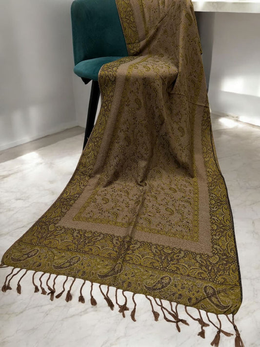 Beige Mint Green Olive two-tone Paisley Pashmina Hijab