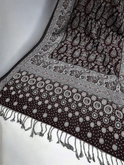 Umber Brown Silver Dotted Two-tone Paisley Pashmina Hijab
