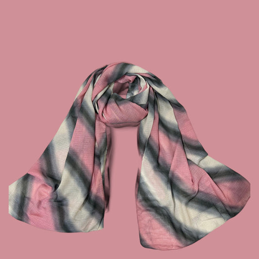 Pink Grey Striped Tie Dye Printed Modal Hijab