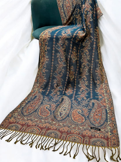 Zinc Rust Persian Linear Paisley Two-Tone Pashmina Hijab