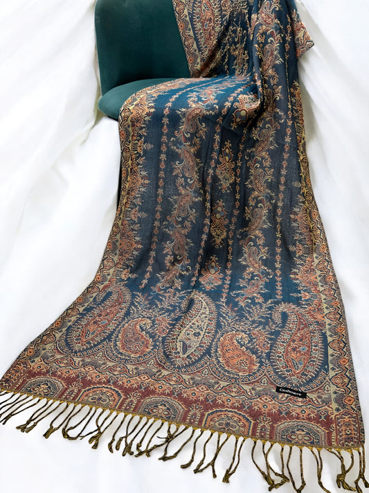 Zinc Rust Persian Linear Paisley Two-Tone Pashmina Hijab