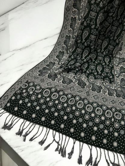 Flag Green White Silver Dotted Two-tone Paisley Pashmina Hijab