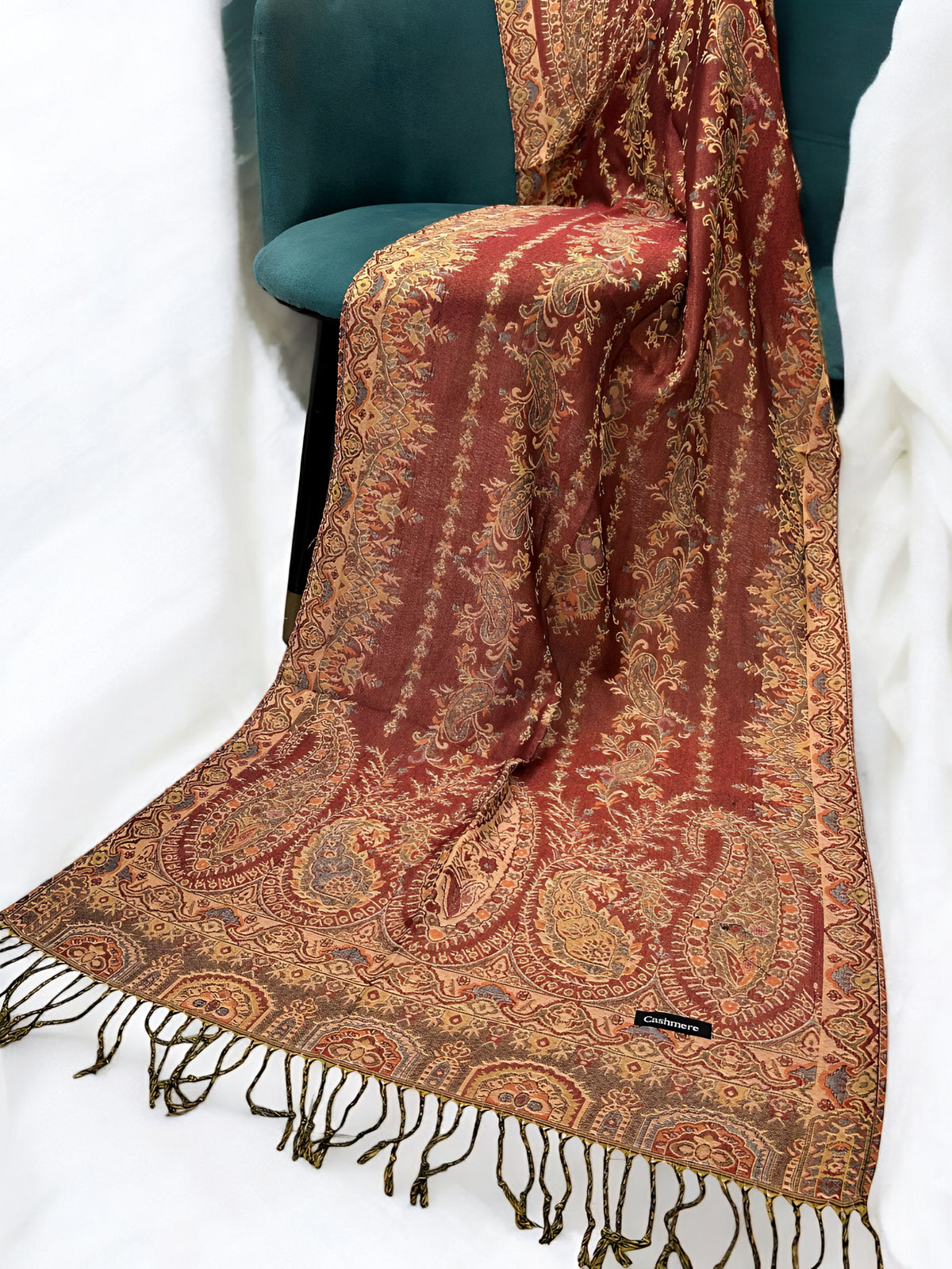 Maroon Fawn Peach Persian Linear Paisley Two-Tone Pashmina Hijab