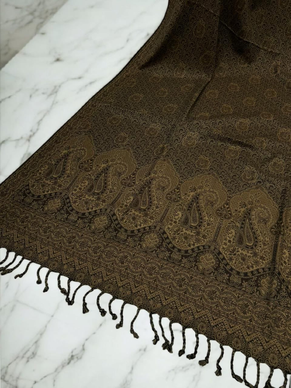 Threadwork Paisley Pashmina Shawl - Wood Brown