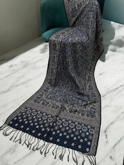 Navy Fawn Dotted Dual Tone Pashmina Hijab