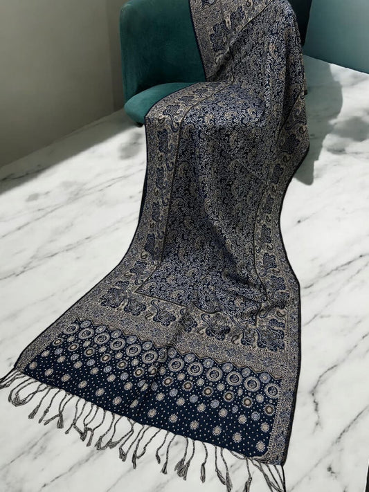 Navy Fawn Dotted Dual Tone Pashmina Hijab