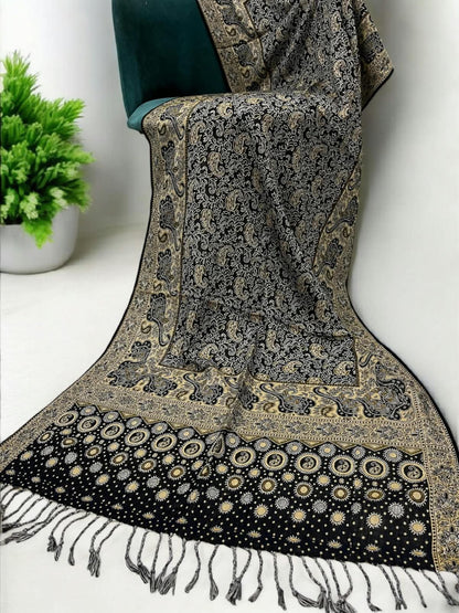Black Yellow Silver Dotted Dual Tone Pashmina Hijab