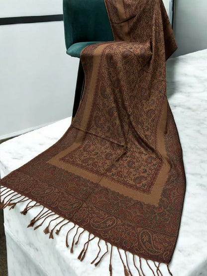 Coffee Maroon Mint Little Paisleys Two-Tone Pashmina Hijab
