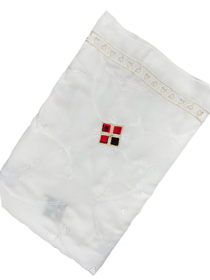 White Multi Square Embroidered Lawn Dupatta