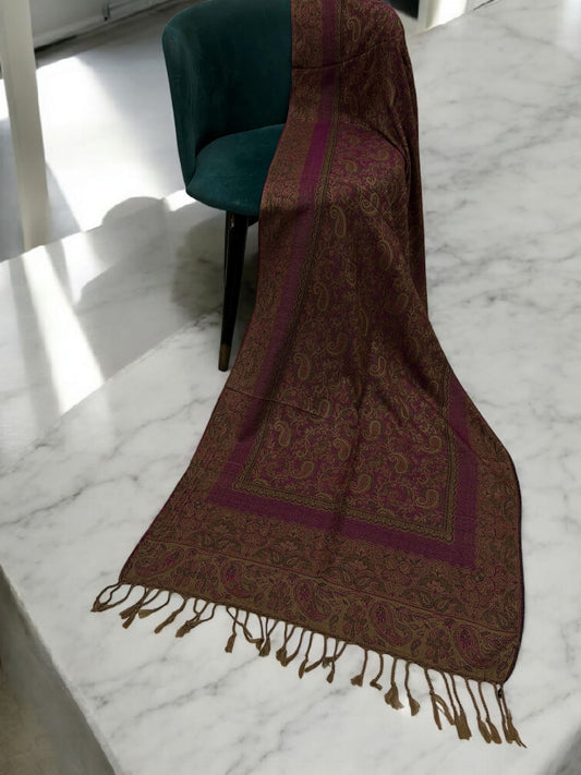 Coffee Magenta Mint Little Paisleys Two-Tone Pashmina Hijab