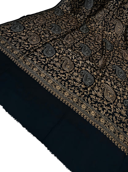 Black Rose Gold - Embroidered Kalamkar Kashmiri Shawl