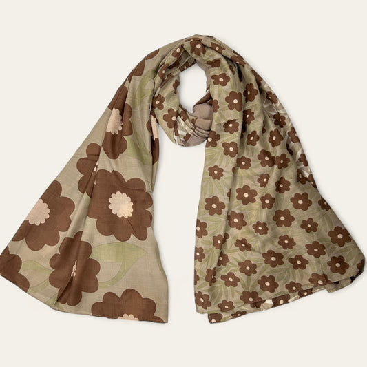 Light Brown Flowers Printed Modal Hijab