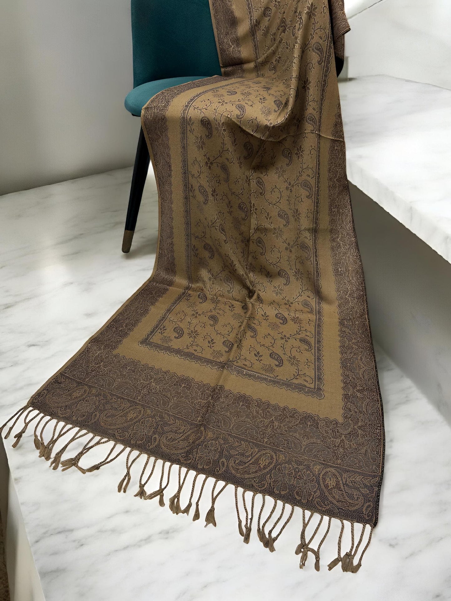 Beige Purple Paisleys Two-Tone Pashmina Hijab