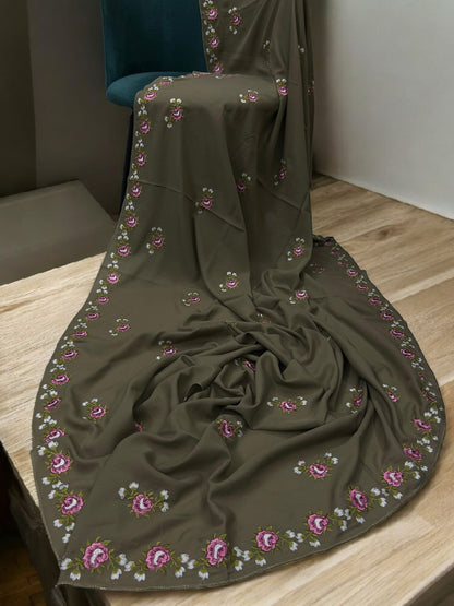 Mud Pink Floral Garden Embroidered Shaal