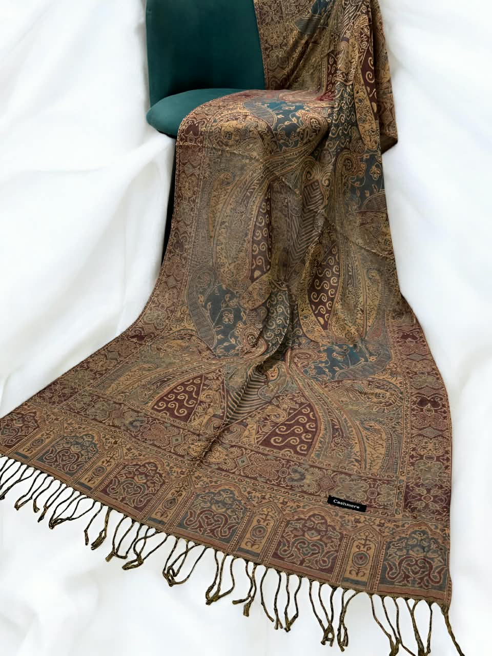 Teal Burgundy Persian Paisley Dual-Tone Pashmina Hijab