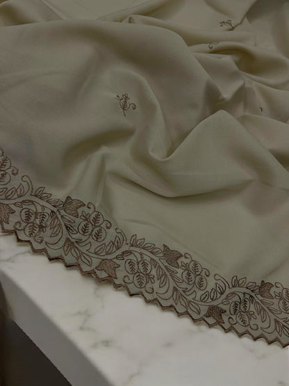 Almond Beige Cutwork Border Shaal