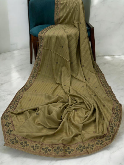 Sand Brown Beige Honeycomb Fancy Self Embroidered Shaal