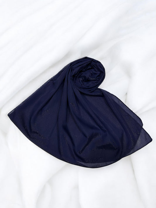 Blue Depths - Crinkle Shimmer Chiffon Wedding Party Occasion Hijab Scarf