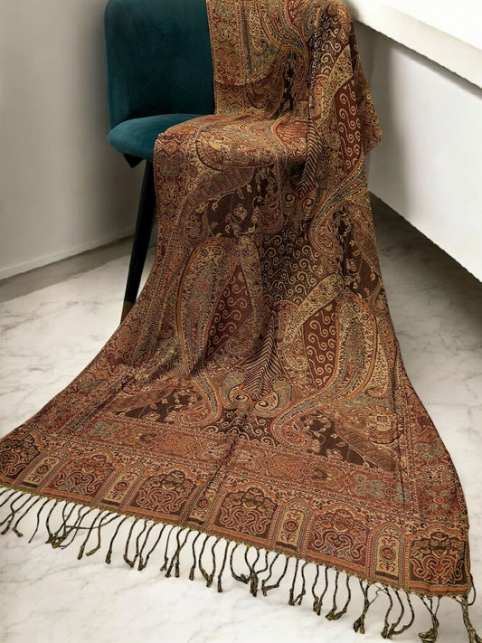 Brown Coral Peach Paisley Two-Tone Pashmina Hijab