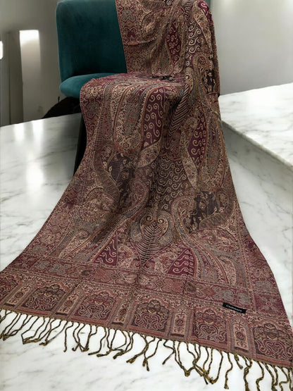Dusky Rose Brown Paisley Two-Tone Pashmina Hijab