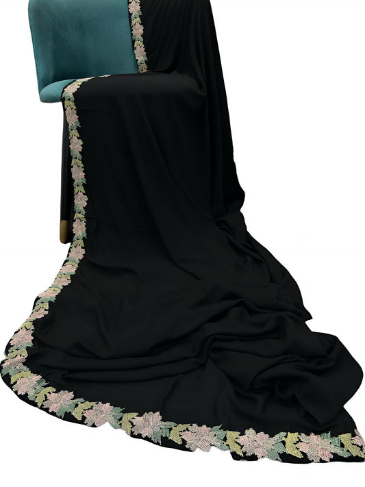Black Pastel Floral Border Shaal