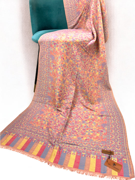 Peach Blue Floral Kani Pashmina Hijab