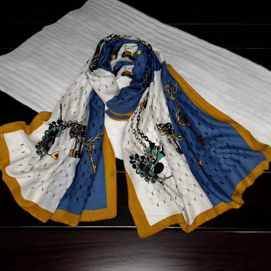 White Blue Honeycomb Printed Modal Hijab