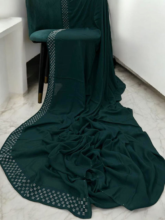 Emerald Green Silver Squares Border Korean Shaal