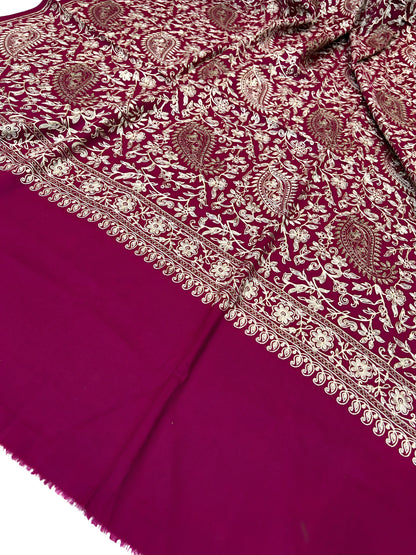 Mulberry- Embroidered Kalamkar Kashmiri Shawl