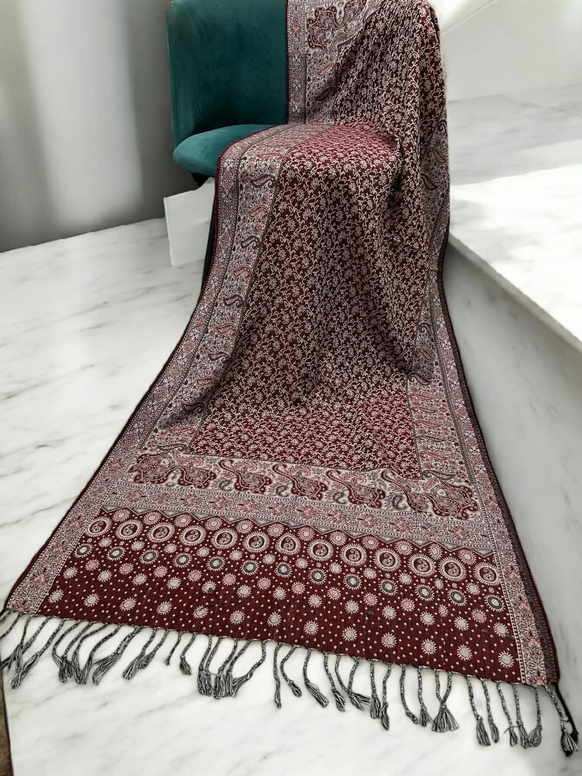 Sangria Silver Dotted Dual Tone Pashmina Hijab