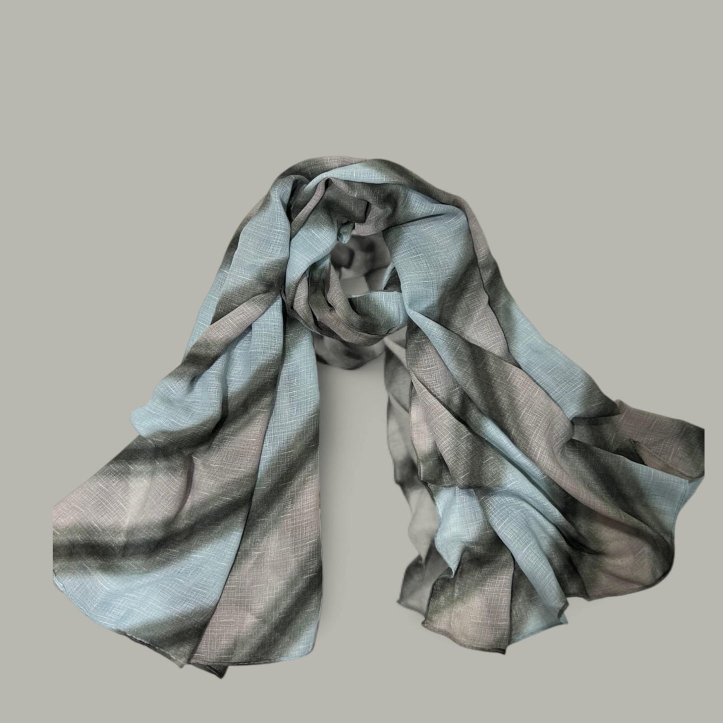 Baby Blue Grey Striped Tie Dye Printed Modal Hijab
