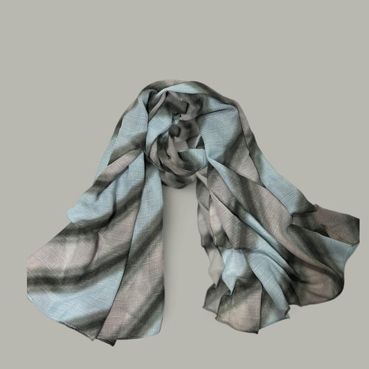 Baby Blue Grey Striped Tie Dye Printed Modal Hijab