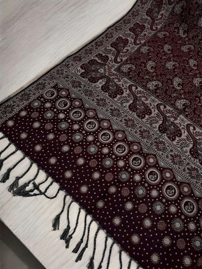 Wine Silver Dotted Dual Tone Pashmina Hijab