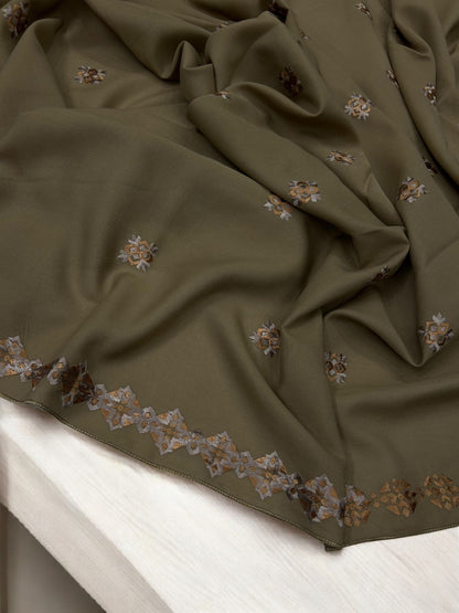 Stone Grey Peach Floral Diamond Embroidered Shaal