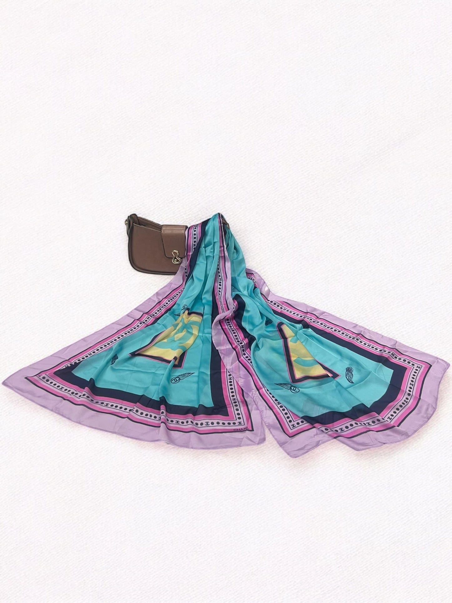 Satin Silk Scarf - Cyan Lilac Chanel