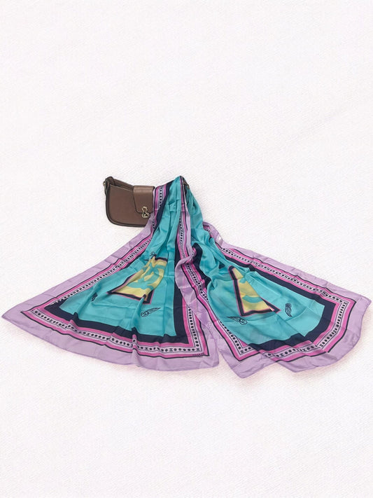 Satin Silk Scarf - Cyan Lilac Chanel