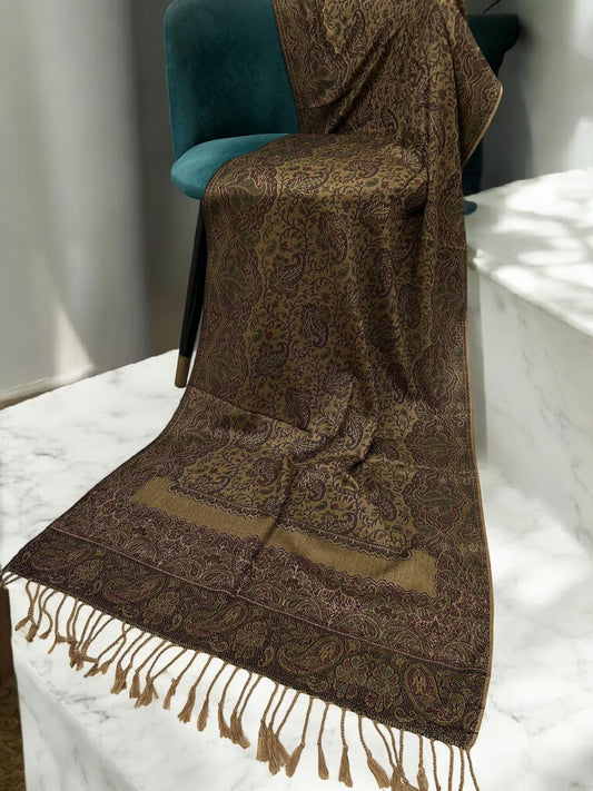 Beige Mauve Purple Two-tone Paisley Pashmina Hijab