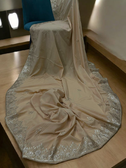 Tan Gold Floral Sequence Bridal Embroidered Shaal
