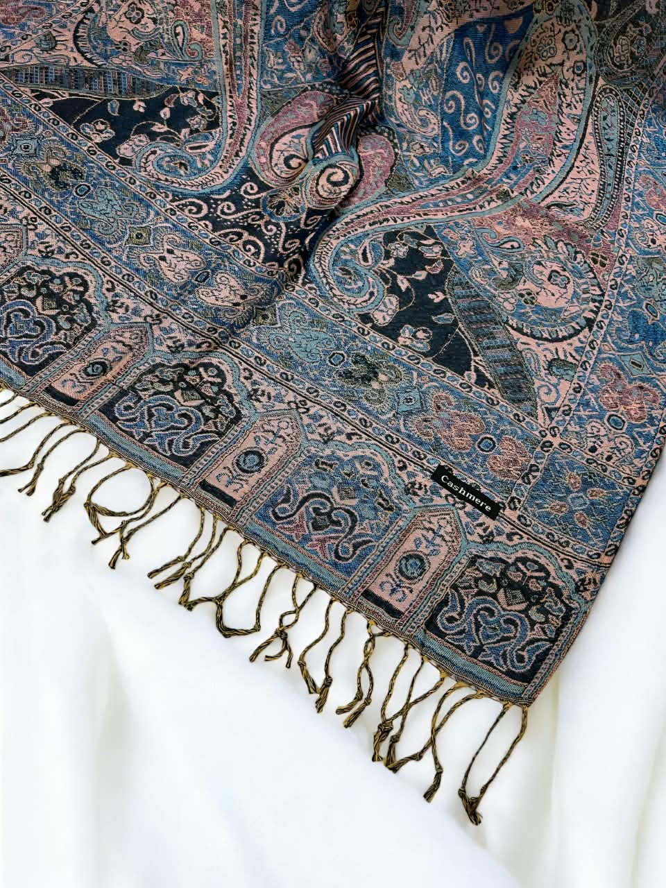 Blue Mauve Pink Persian Paisley Dual-Tone Pashmina Hijab